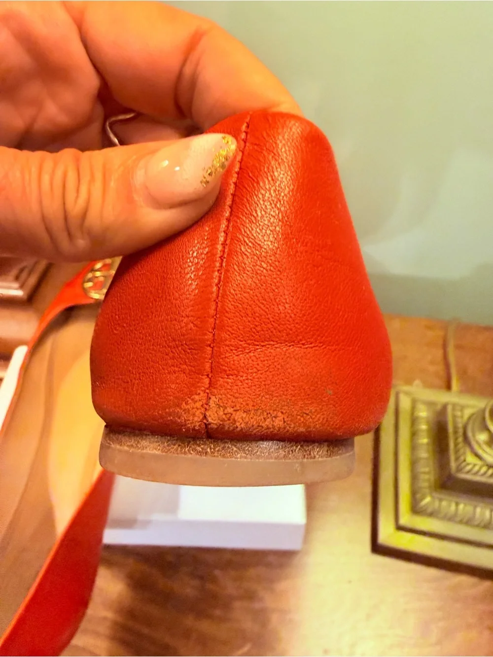 Tory Burch Chelsea Red Patent Leather Cap-Toe Gold Logo Ballet Flats Size 8.5